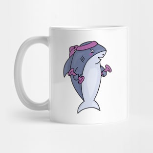 Funny Cartoon Fitness Shark with Dumbbells Mug